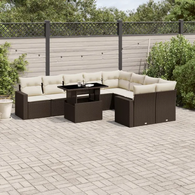 vidaXL 10-delige Loungeset met kussens poly rattan bruin, foto 2