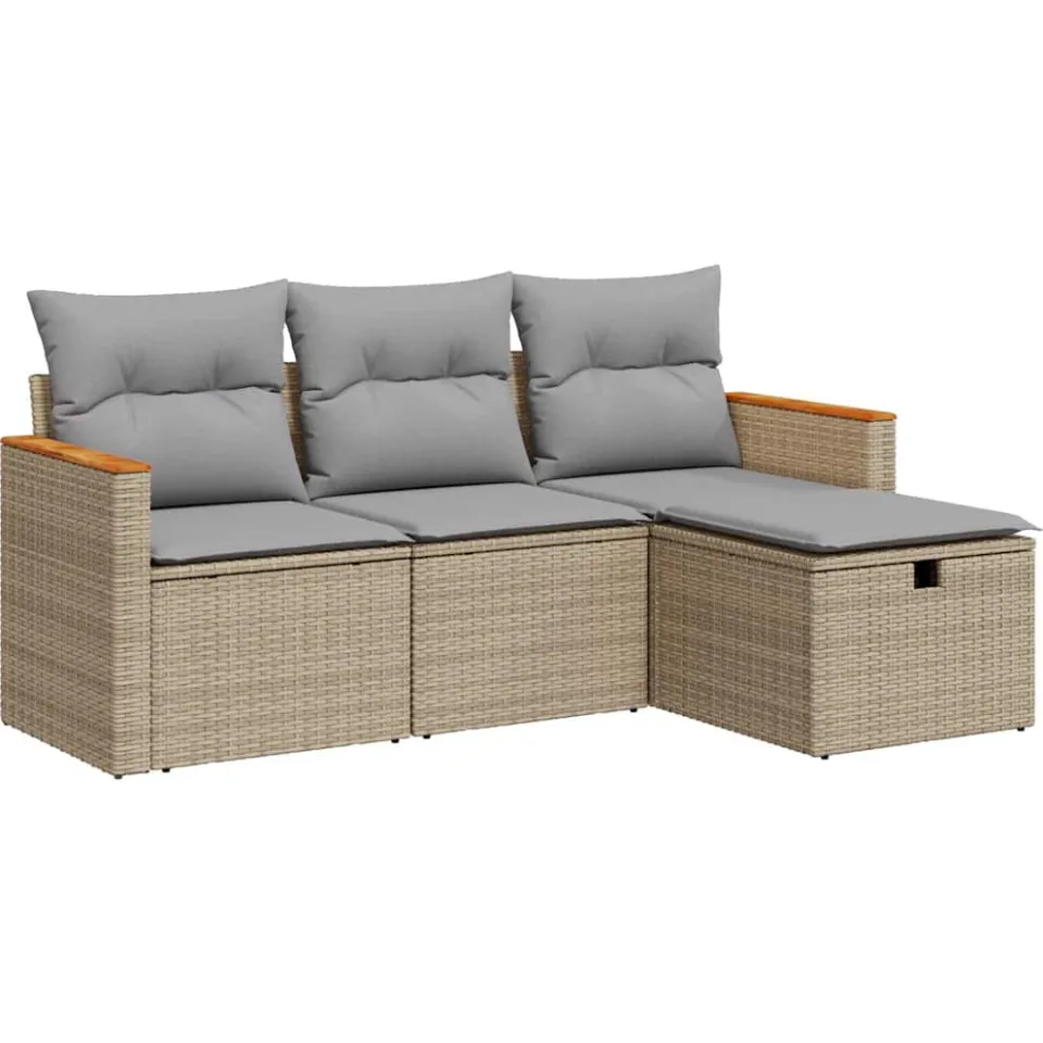 vidaXL 4-delige Loungeset met kussens poly rattan beige, foto 3