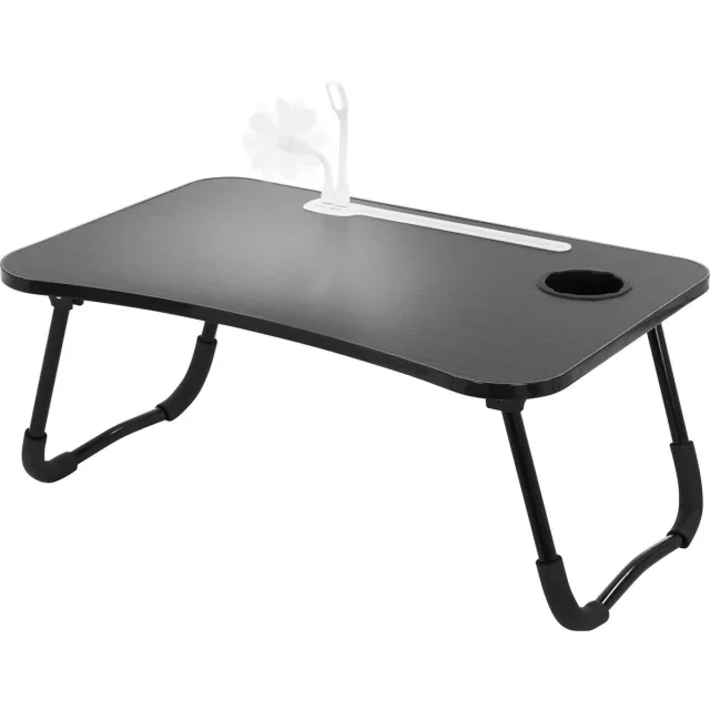 ml-design Laptoptafel voor Bed/Sofa, Zwart 60x40 cm, Opvouwbare Bedtafel, Notebooktafel met 4 USB-laadpoorten, Lade, USB-lamp, Ventilator, Tablethouder, Drankhouder, Laptopstandaard Lapdesks