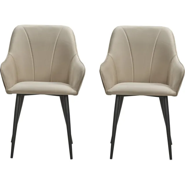 Soof & Tess Soof&Tess - Set van 2 - Genoa Eetkamerstoel - Beige - Fluweel - Velvet - Industrieel - Met armleuning - Easy Clean Stoffen - Hoge Kwaliteit
