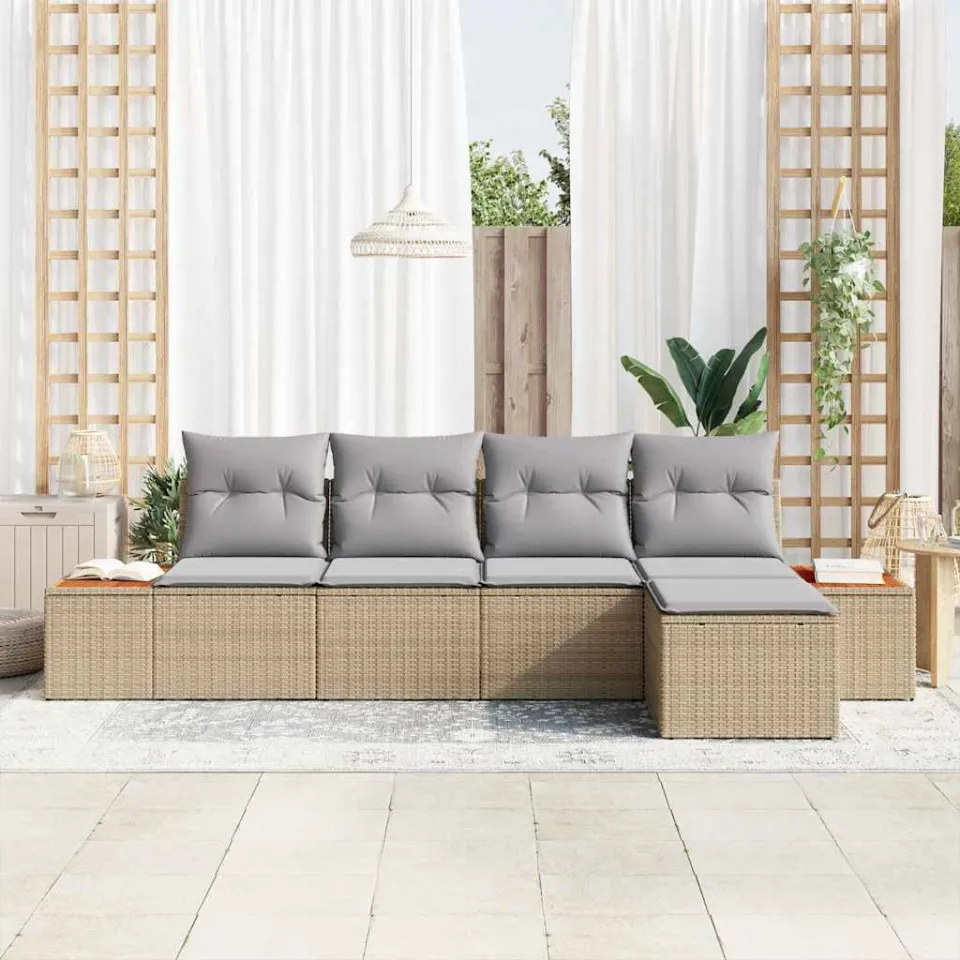 vidaXL Tuinbankenset 5 st Beige Poly riet, foto 3