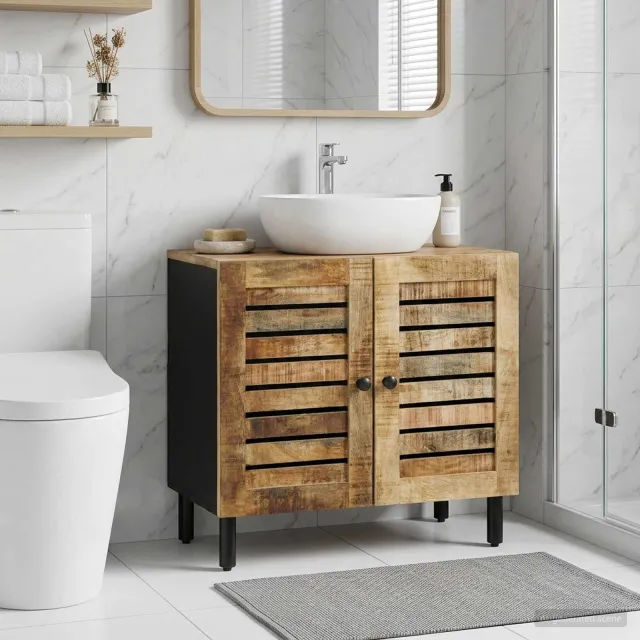 vidaXL Wastafelkast Bruin en zwart 62 x 33 x 58 cm Massief Mango Hout, foto 2