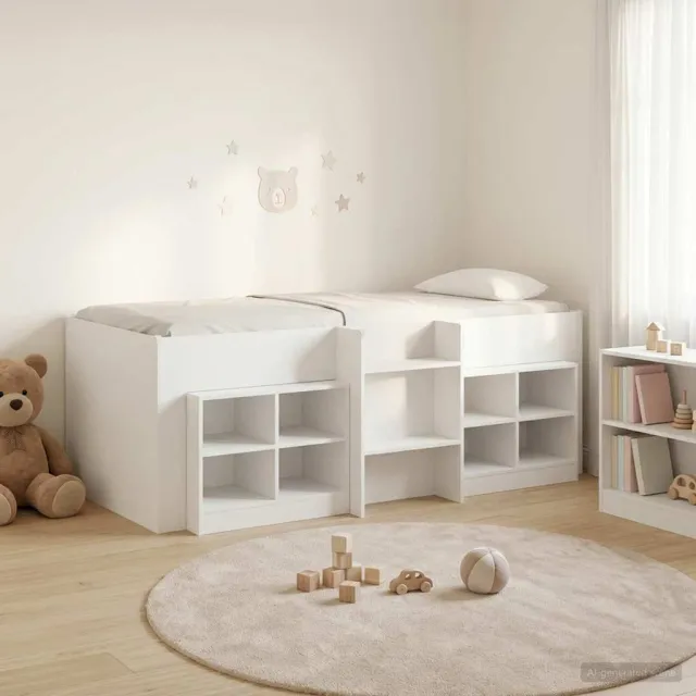 vidaXL Loft Bed Frame met Kast met plank 3 st Wit Bewerkt hout