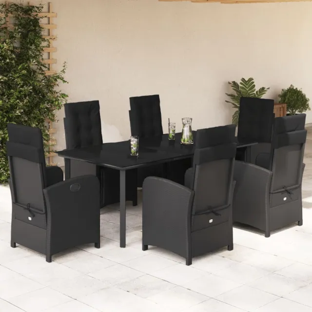 vidaXL 7-delige Tuinset met kussens poly rattan zwart, foto 2