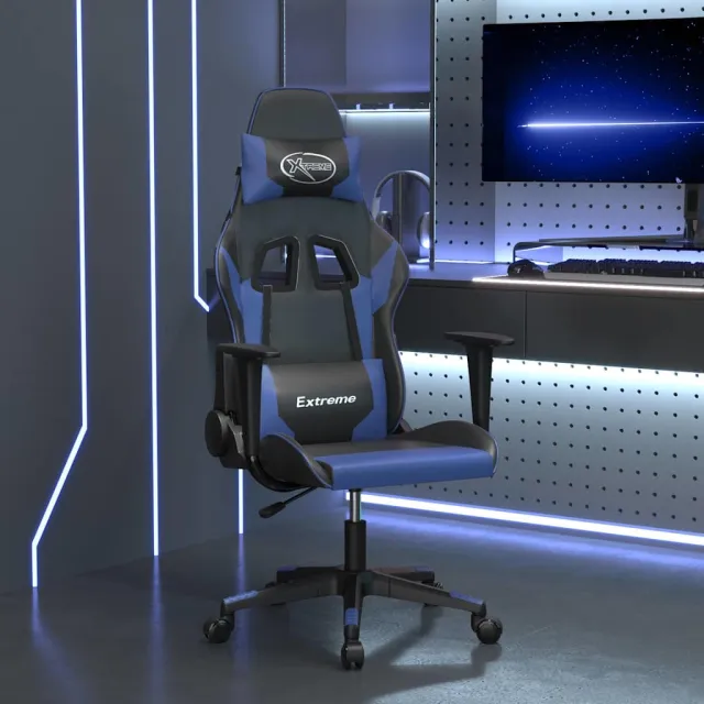 vidaXL Massage gamestoel kunstleer zwart en blauw, foto 2