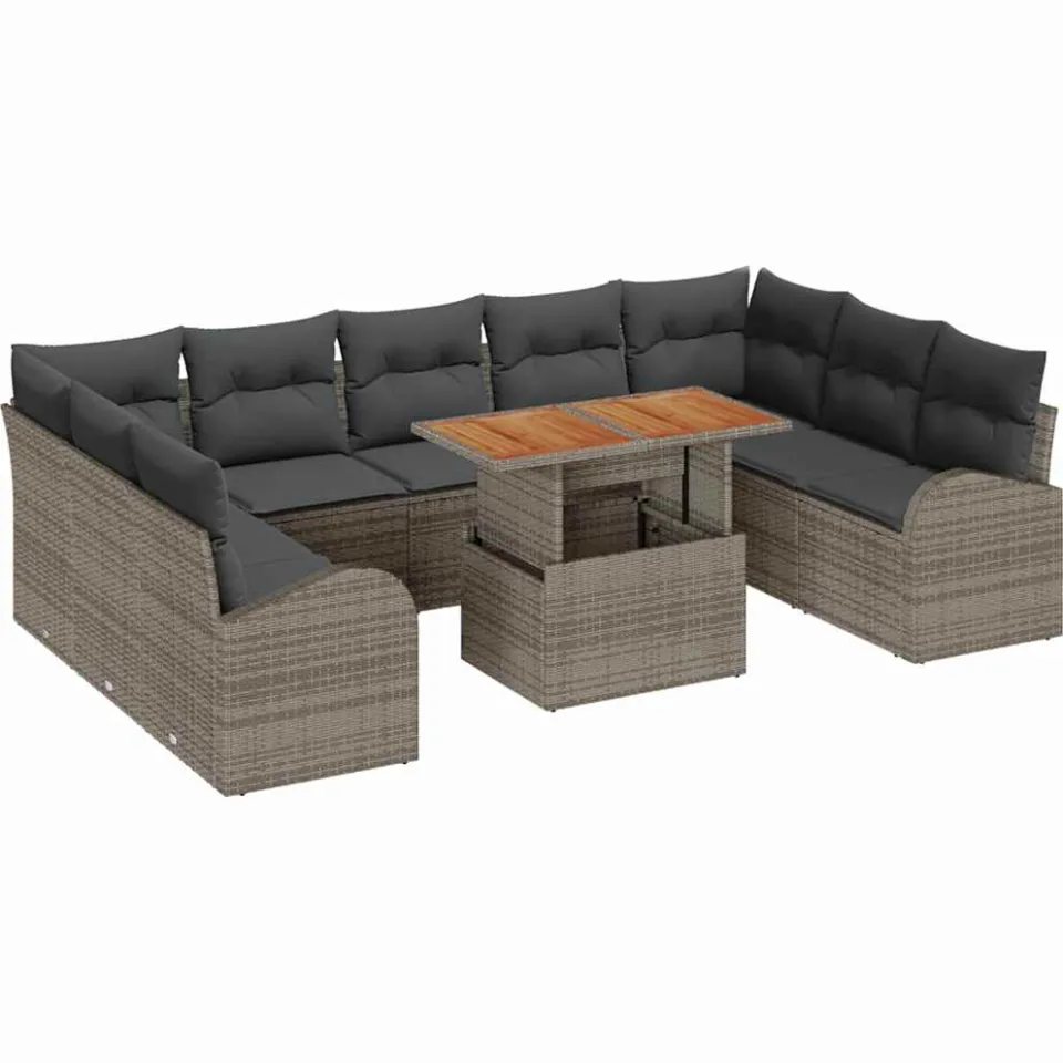 vidaXL Tuin Sofa Set 10 st Grijs Poly riet, foto 4
