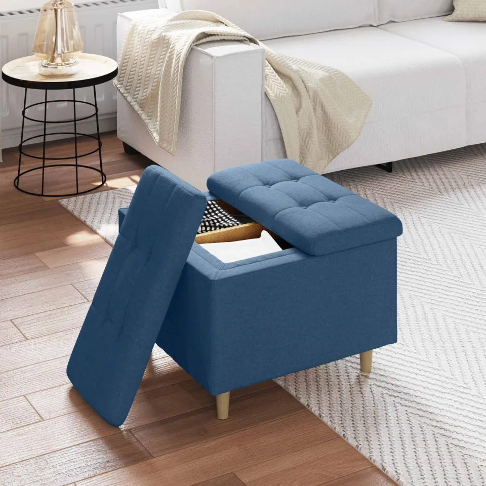 vidaXL Ottoman met Opbergruimte Blauw 60 x 60 x 45 cm Stof, foto 4