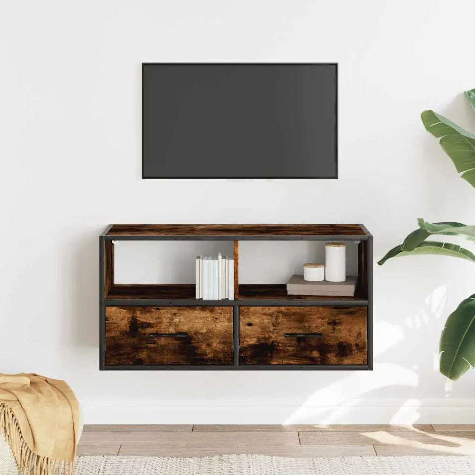vidaXL Tv-meubel 80x31x39,5cm bewerkt hout metaal gerookt eikenkleurig, foto 2