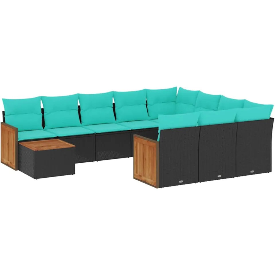 vidaXL 11-delige tuinbankset met kussens, zwart polyrotan, foto 3