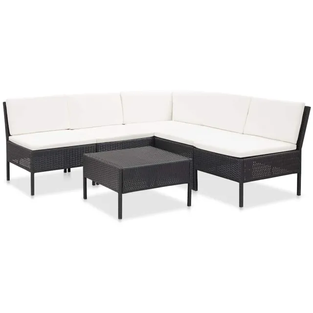 vidaXL 6-delige Loungeset met kussens poly rattan zwart