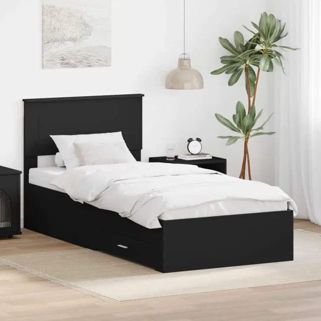 vidaXL Bedframe met lade Zwart en Zilver 75 x 190 cm Bewerkt hout