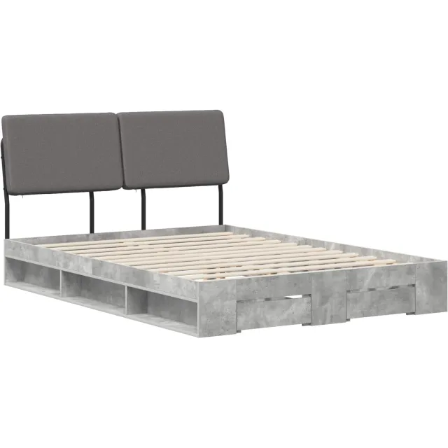 vidaXL Double Bed with Headboard Betongrijs en lichtgrijs 120 x 190 cm