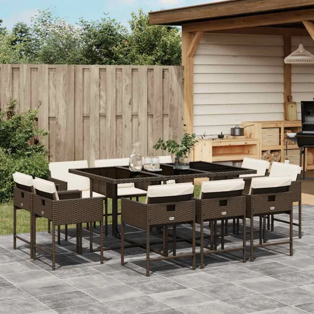 vidaXL 11-delige Tuinset met kussens poly rattan bruin, foto 2