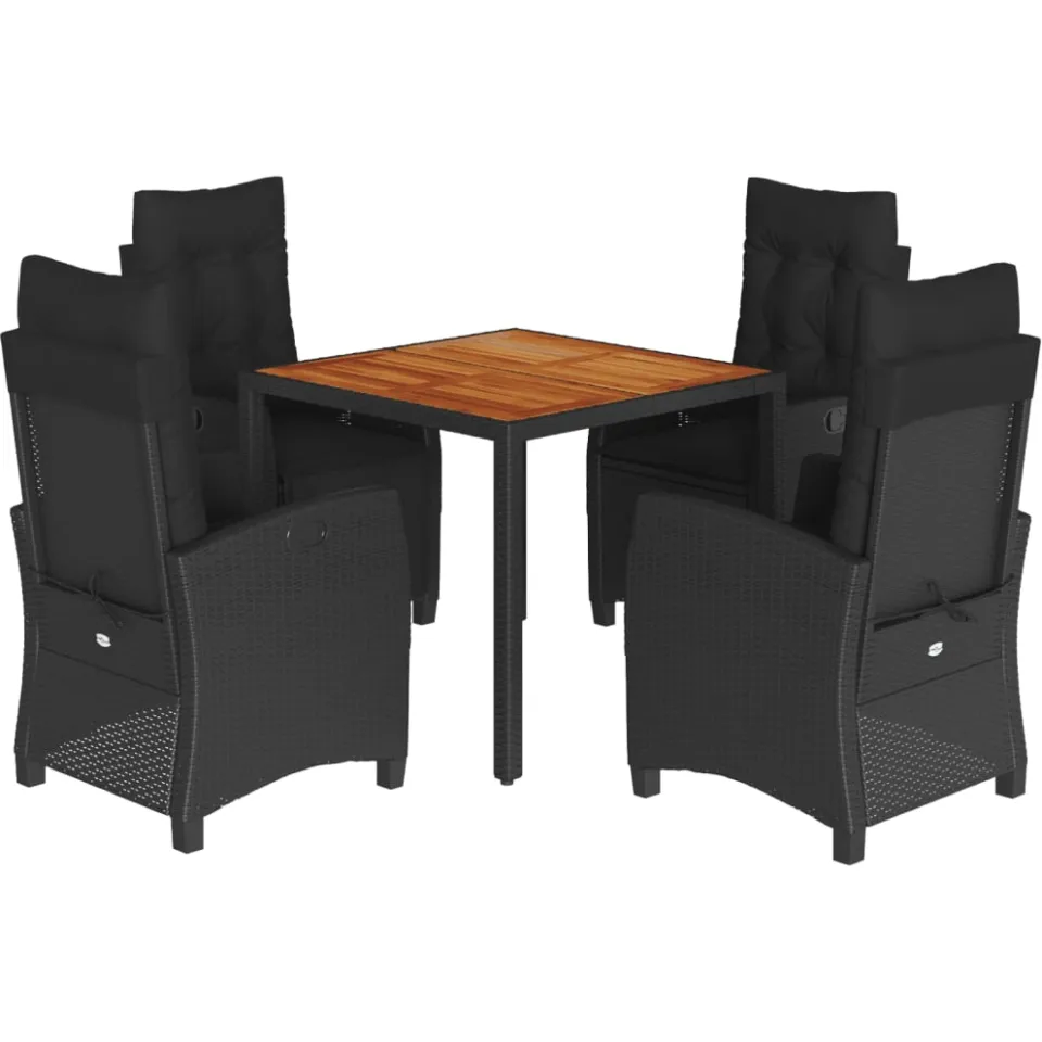 vidaXL 5-delige Tuinset met kussens poly rattan zwart, foto 3