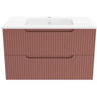 Aurlane Wastafelonderkast Emilien 50cm - Terracotta Mat - Met 2 Lades - Met Mat Witte Wastafel, foto 2