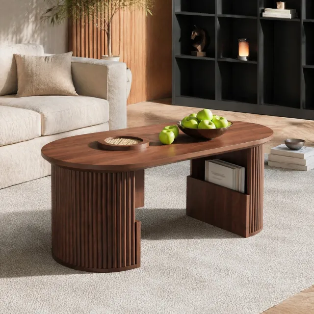 Maisentiel Ovale salontafel 105 x 50 cm met opbergruimte, MDF, walnootkleur
