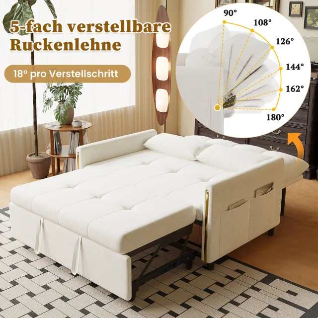 FloraGrace Slaapbank 125 x 83 x 93 cm - 2-Zits met Uitschuifbed en Verstelbare Rugleuning - Voor Woon- en Logeerkamer - Chenille - Lichtbeige