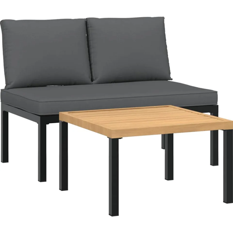 vidaXL 2-delige Loungeset met kussens aluminium zwart, foto 3