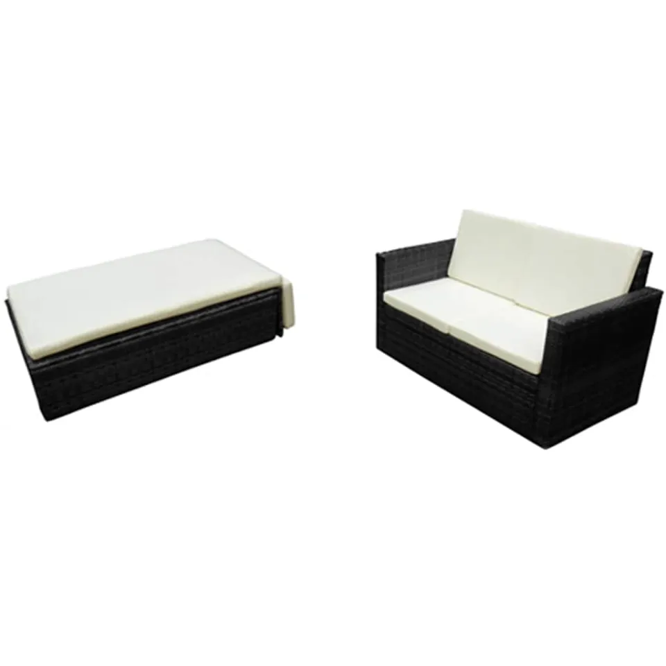vidaXL 2-delige Loungeset met kussens poly rattan zwart
