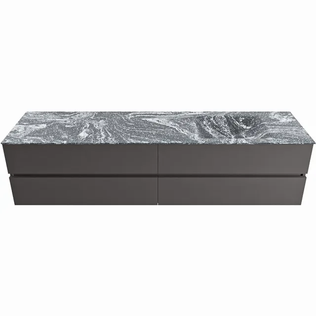 Mondiaz VICA-DLUX 200cm badmeubel onderkast Dark grey 4 lades. Inbouw wastafel CLOUD rechts 1 kraangat, kleur Lava.