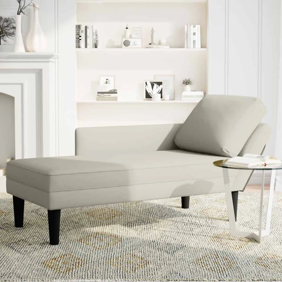 vidaXL Chaise longue met kussen&rechterarmleuning fluweel crèmekleurig, foto 3