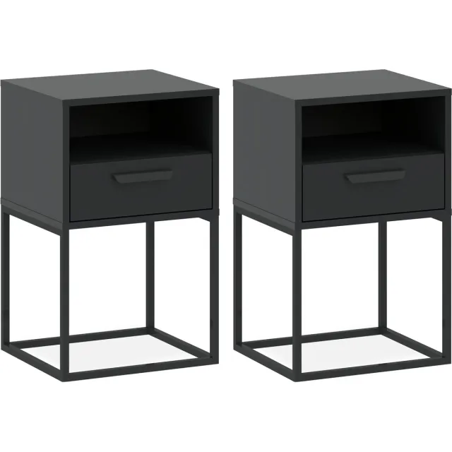 KONSIMO RECTUS Nachtkastje Set van 2 - met lade - met plank - Bijzettafeltjes (2 stuks) - Antraciet - 40x65x39 cm