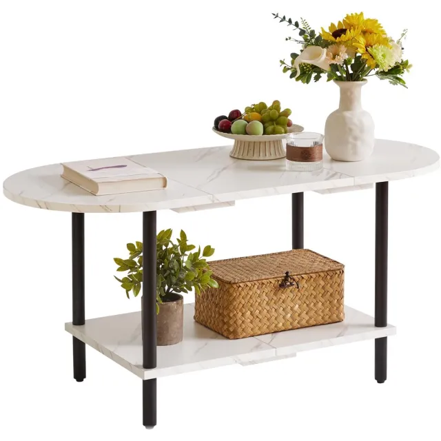Unyqoos ® Moderne Salontafel met Houten Poten en Twee Niveaus Opbergruimte voor Stijlvolle Woonkamers wit