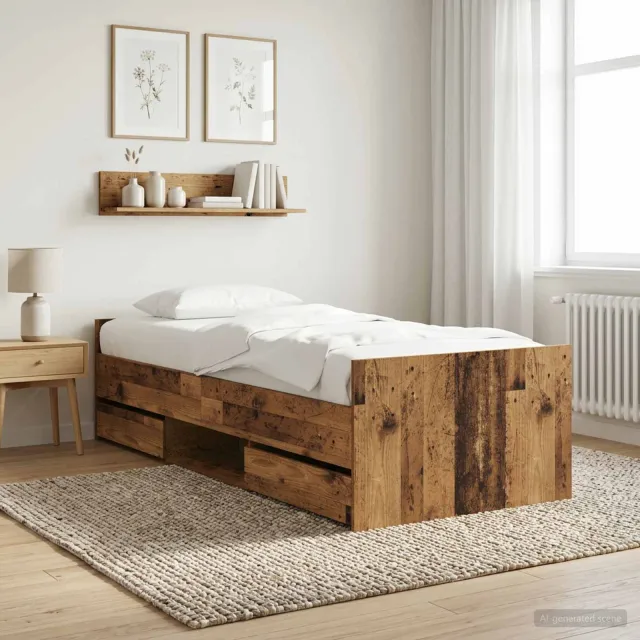 vidaXL Bedframe met lade met hoofdeinde Oud hout Bewerkt hout Bruin