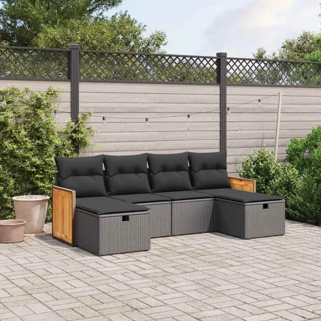 vidaXL 6-delige Loungeset met kussens poly rattan zwart, foto 2