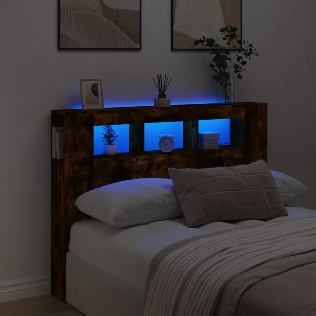vidaXL Hoofdeinde met LED 140x18,5x103,5 cm bewerkt hout gerookt eiken Bruin
