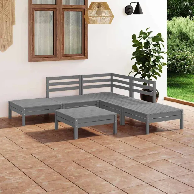 vidaXL 6-delige Loungeset massief grenenhout grijs, foto 2