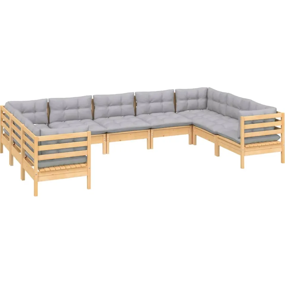 vidaXL 9-delige Loungeset met grijze kussens grenenhout grijs