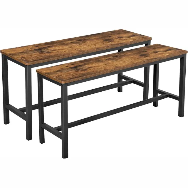 FurnStar Tafelbanken Set van 2 – Industriële Binnenbanken met Duurzaam Metalen Frame – 108 x 32,5 x 50 cm – Voor Keuken, Eetkamer of Woonkamer – Rustiek Bruin