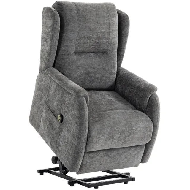 OKWISH Relaxfauteuil 89 x 76 x 103 Cm - Elektrische Sta-opfunctie En Dubbele Motor - Voor Woonkamer - Chenillelook Stof - Donkergrijs