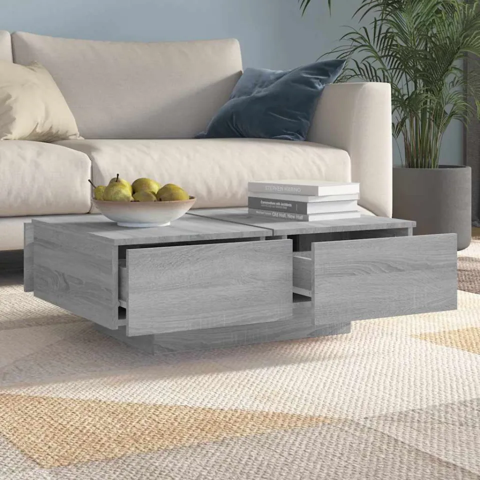vidaXL Salontafel 90x60x31 cm bewerkt hout grijs sonoma eikenkleurig, foto 3