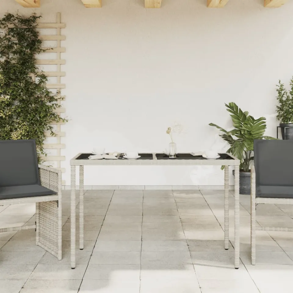 vidaXL Tuintafel met glazen blad 115x54x74 cm poly rattan lichtgrijs grijs, foto 3