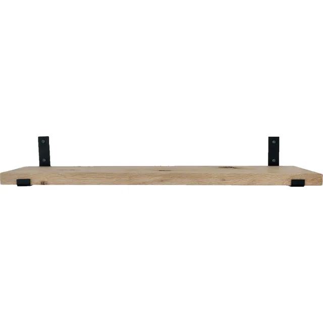 GoudmetHout Wandplank Industrieel - 100 x 25 cm Muurplank - Eiken Hout - Decoratie Wandrek & Boekenrek - Hangplank Keuken - Wall Shelf + 2 Mat Zwarte Plankdragers van Staal Licht eiken, mat zwart