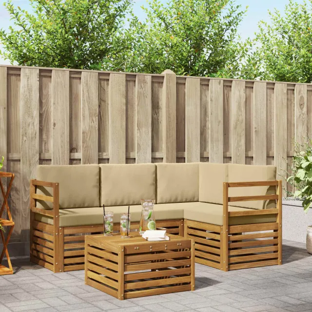 vidaXL Buiten bankenset 5 st 4-zits Natuurlijk en Beige