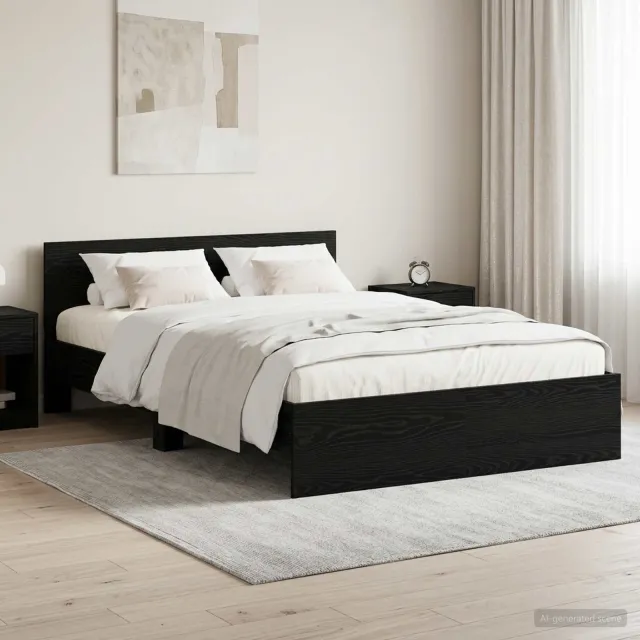 vidaXL Bedframe met hoofdbord Zwart eiken 140 x 200 cm Bewerkt hout