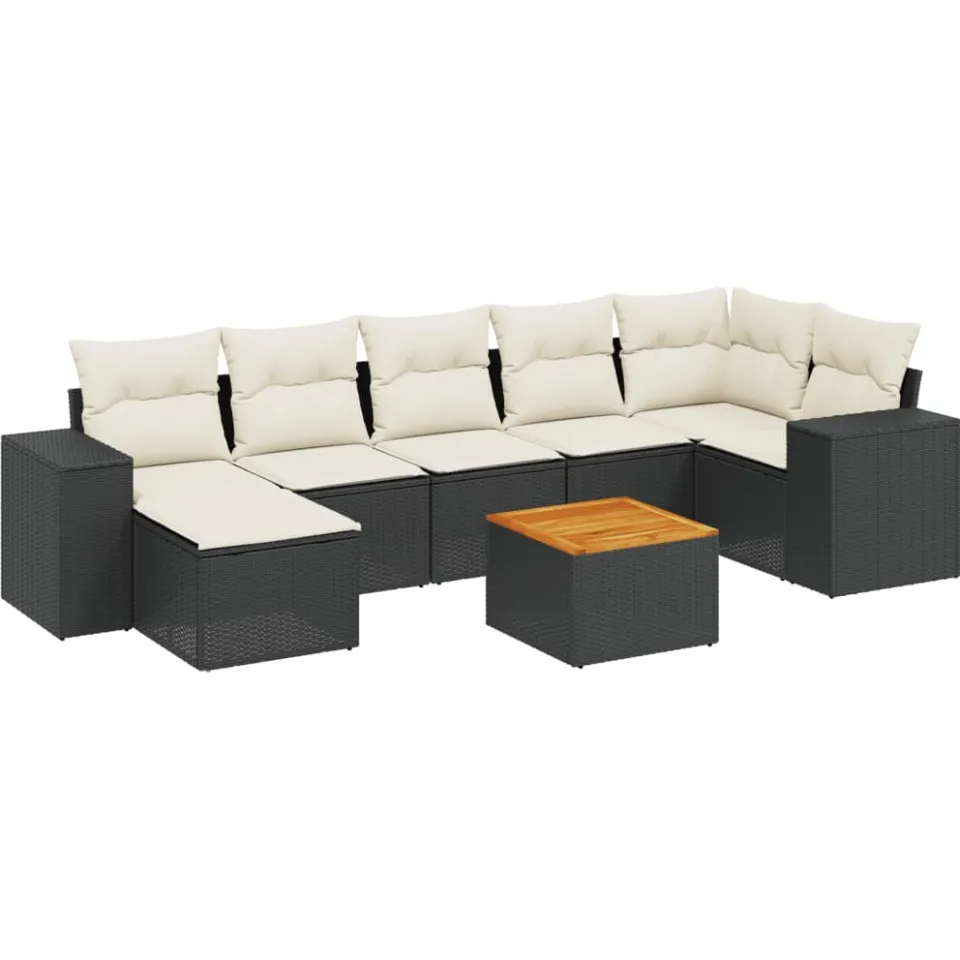 vidaXL 8-delige Loungeset met kussens poly rattan zwart, foto 3