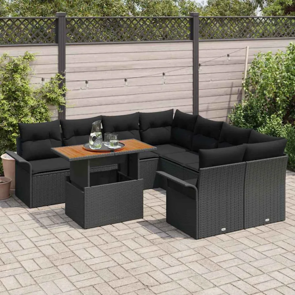 vidaXL Tuin Sofa Set 9 st Zwart Poly riet, foto 3