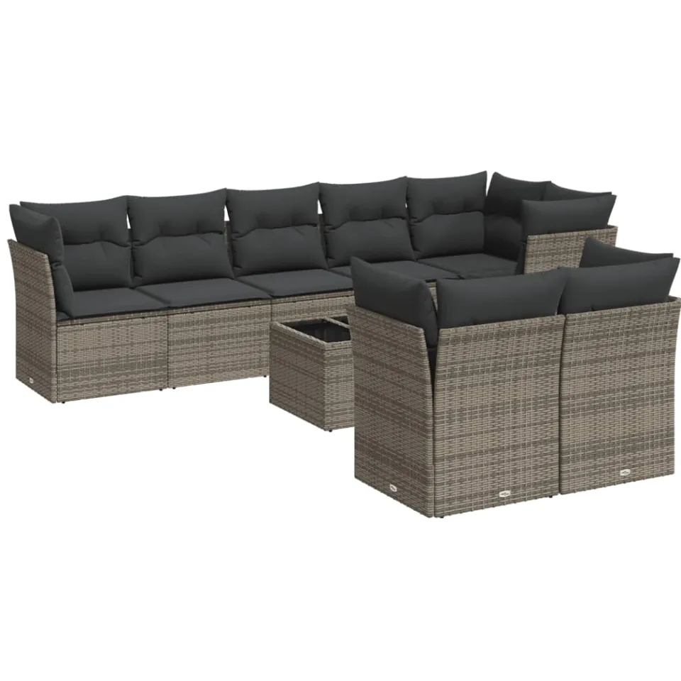vidaXL 9-delige Loungeset met kussens poly rattan grijs, foto 3