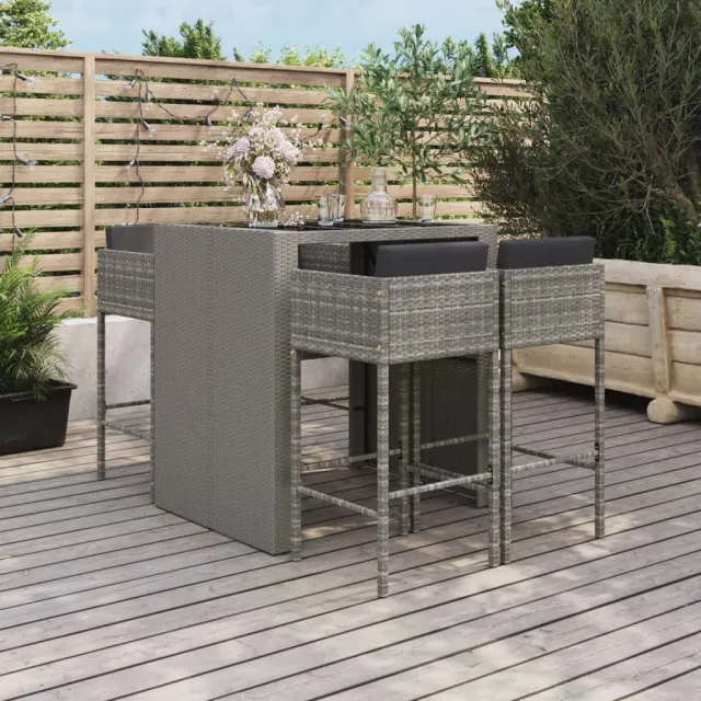 vidaXL 5-delige Tuinbarset met kussens poly rattan grijs, foto 2