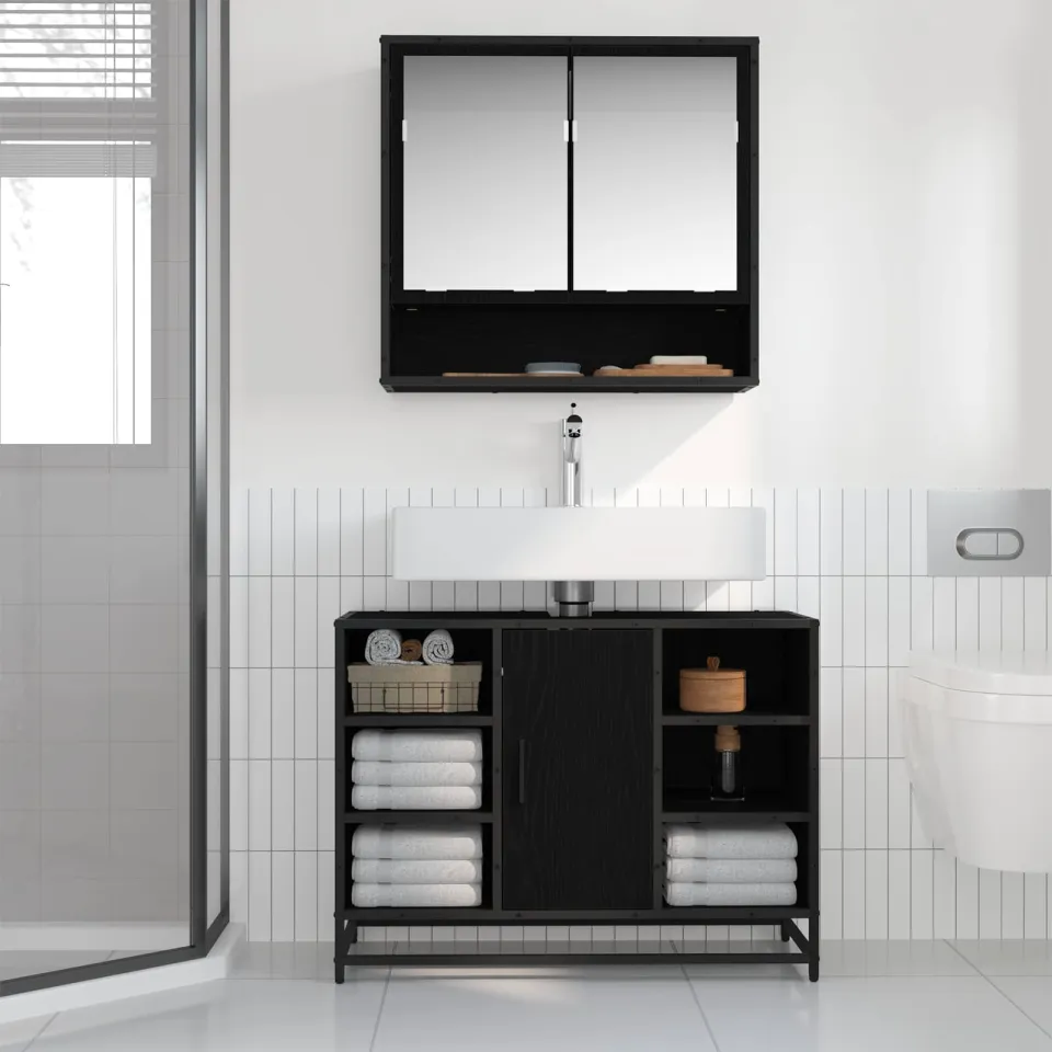 vidaXL Badkamermeubelset 2 st Zwart Eiken Bewerkt hout, foto 3