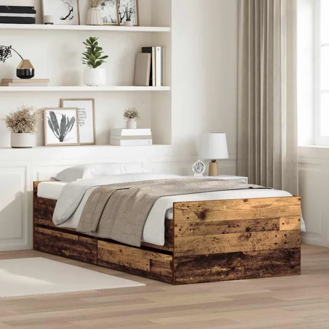 vidaXL Bedframe met lade Oud Hout 100 x 200 cm Massief grenenhout Bruin