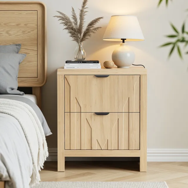 CHICFURN Nachtkastje - 2 lades - Opbergruimte - Staand - Eikenoptiek