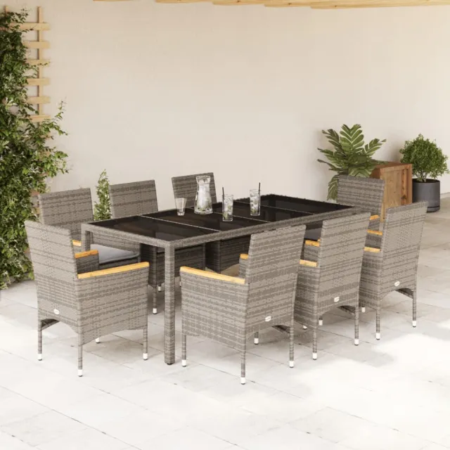 vidaXL 9-delige Tuinset met kussens poly rattan en glas grijs, foto 2