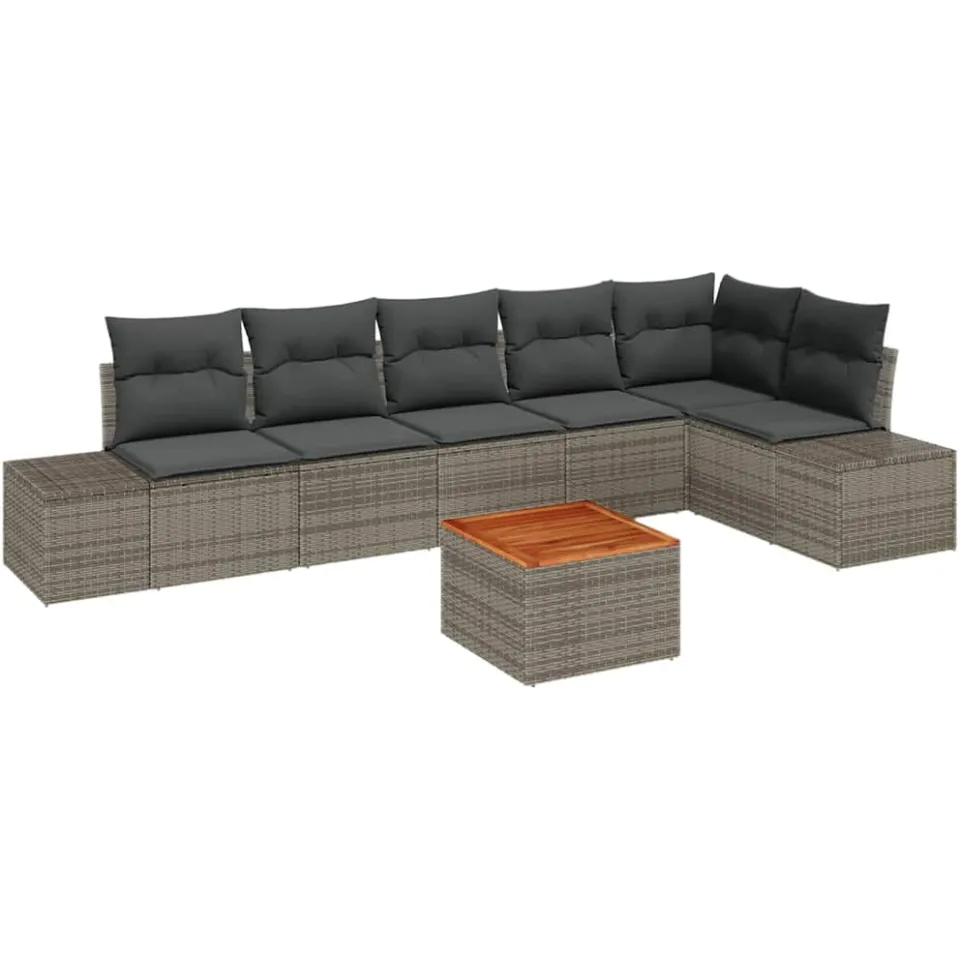 vidaXL Tuinbankenset 7 st Grijs poly rattan