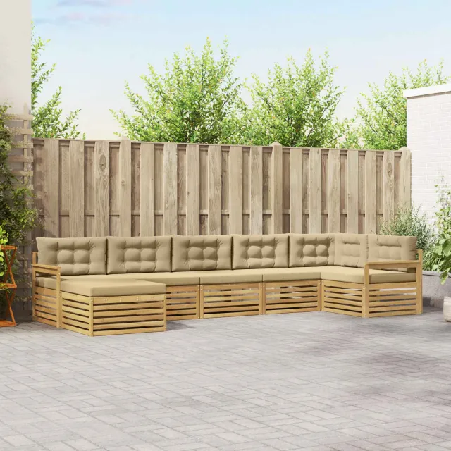 vidaXL Buiten bankenset 7 st 7-zits Wit en Beige Bruin