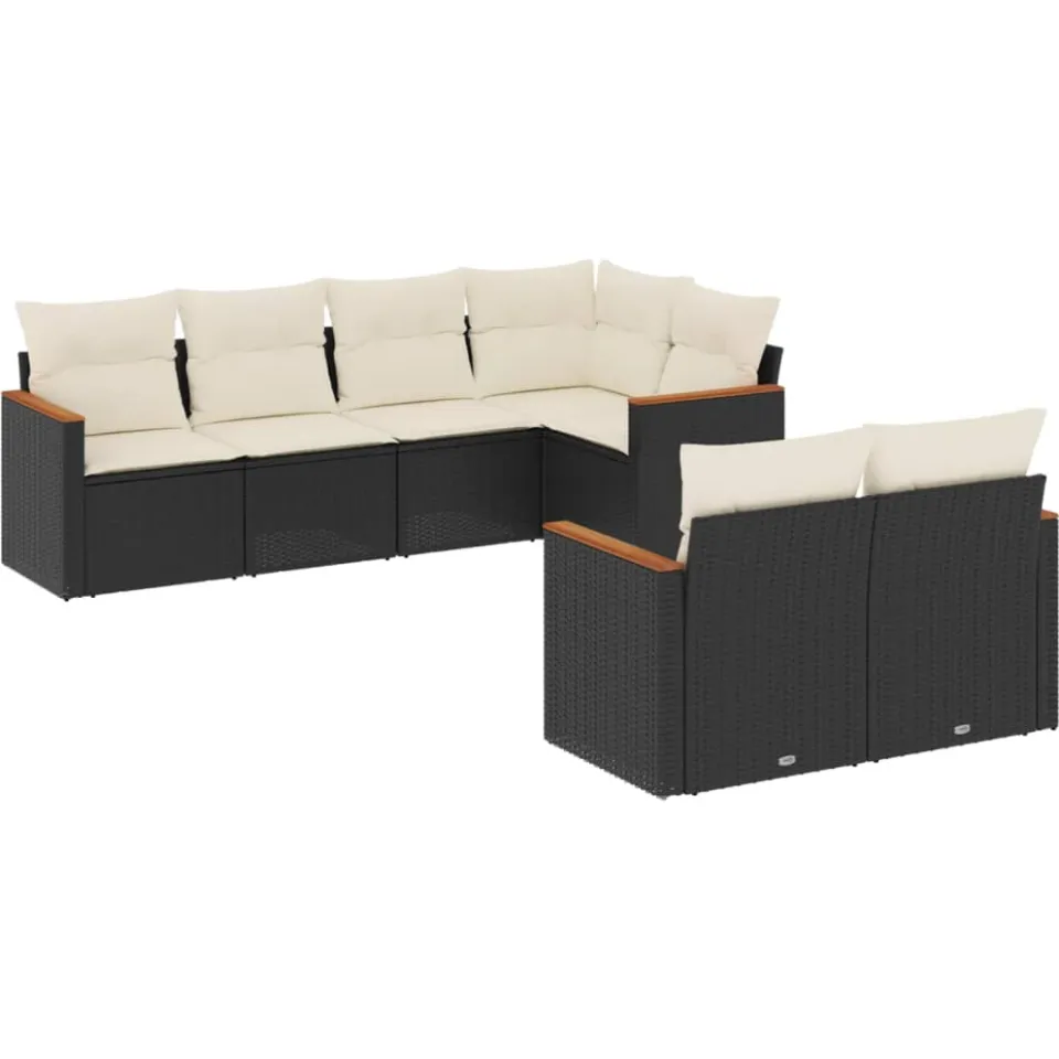 vidaXL 7-delige Loungeset met kussens poly rattan zwart